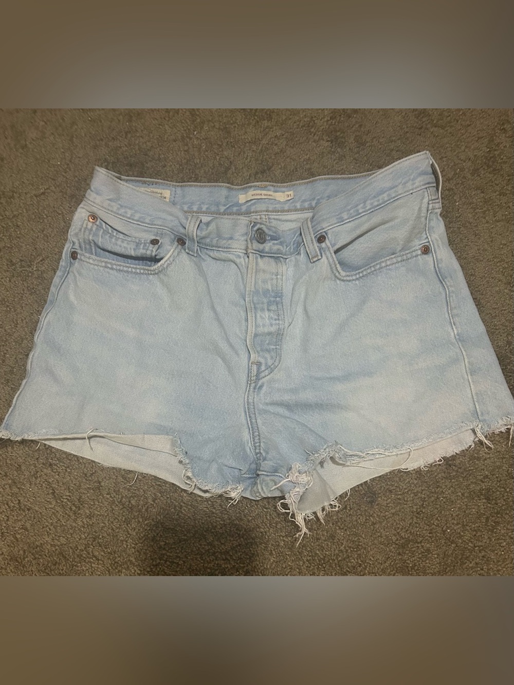 Levi's Light Blue Frayed Hem Denim Shorts